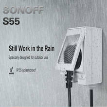 SONOFF-toma de corriente de domótica S55, resistente al agua, Wifi, temporizador para exteriores, enchufes AU/EU/UK/US/ZA, Control remoto por voz, funciona con Alexa 2024 - compra barato