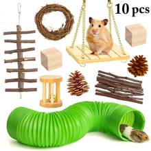 Juego de juguetes de madera Natural para hámster, accesorios de jaula de conejo Chinchilla, rodillo de ejercicio de madera para animales pequeños, 10 Uds. 2024 - compra barato