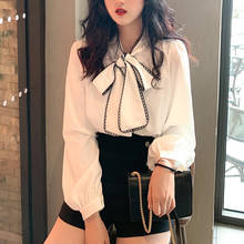 Women Tops Long Sleeve Shirts White Blouses Vintage Korean 2021 Spring Sweet Bow Loose Ladies Blouse Office Lady Sweet 723F 2024 - buy cheap
