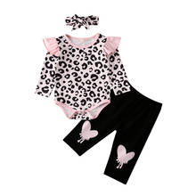 Комплекты одежды из 3 предметов для новорожденных девочек 0-24 месяцев, леопардовый комбинезон с оборками, штаны, леггинсы, повязка на голову 2024 - купить недорого