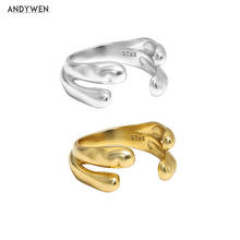 ANDYWEN-pulsera de plata de ley 100% 925, brazalete abierto de dos líneas, anillos ajustables geométricos irregulares, joyería de regalo de boda 2024 - compra barato