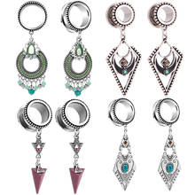 1 par boho orelha calibres plugues túneis carne orelha piercing dangles macas expansores brinco de aço inoxidável piercing oreja 2024 - compre barato