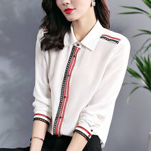 Elegant Fashion Real Silk Women's Shirt Spring Autumn Turn-down Collar Long Sleeve Embroidery Patchwork Office Lady White Blouse 2024 - buy cheap