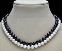 Gran oferta, Envío Gratis> 7-8mm, collar de 2 filas de perlas naturales negras y blancas de 17-18 pulgadas 2024 - compra barato
