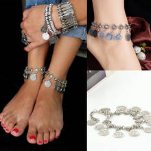 Bohemia prata cor moeda pulseira de corrente de tornozeleira feminina pé descalço sandálias indiana jóias praia acessórios para mulher 2024 - compre barato