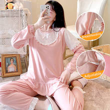Camisola para amamentação e maternidade, conjuntos de pijamas de algodão para mulheres grávidas, roupas para dormir 2024 - compre barato