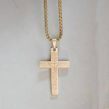 Pingente clássico de cruz da bíblia, colar com pingente de cruz dourada em aço inoxidável, jóias em presente cristão 2024 - compre barato