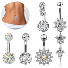 1PCS Sexy Dangle Belly Bars Belly Button Rings Surgical Steel Rhinestone Flower Body Jewelry Navel Piercing Ring Fashion Jewelry 2024 - buy cheap