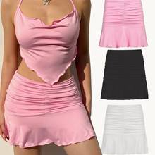 Мини-юбка женская в стиле 90-х, пикантная модная пляжная одежда Y2K, розовые юбки в стиле преппи, плиссированные юбки с оборками и завышенной талией, лето 2021 2024 - купить недорого