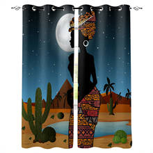 African Woman Desert Cactus Night Windows Curtains For Living Room Bedroom Decorative Kitchen Curtains Drapes Treatments 2024 - buy cheap