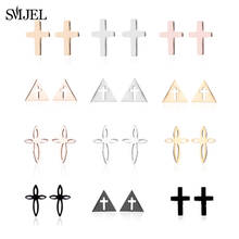 SMJEL bijoux Small Triangle Earrings Stainless Steel Cross Stud Earrings for Women Punk Religious Jewelry Gifts pendients 2024 - buy cheap