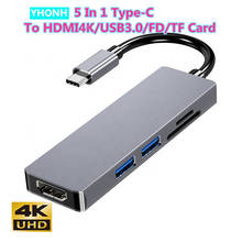 Adaptador de lector de tarjetas 5 en 1, USB-C a HDMI, Micro SD/TF para MacBook, Samsung Galaxy S9, S8, Huawei P20 Pro, tipo C, USB 3,0, HUB USB C 2024 - compra barato