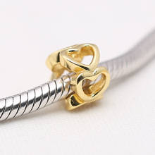 S925  Bead DIY Jewelry Openwork Golden Hearts Spacer Charms fit Lady Bracelets Bangle 2024 - buy cheap