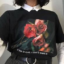 Verano Harajuku nueva Rosa estampado camisetas letras cuello redondo talla grande suelta vintage casual mujer punk diversión Ulzzang camiseta ins 2024 - compra barato