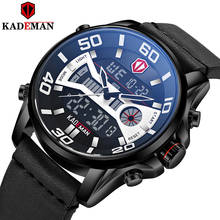 KADEMAN-Reloj de pulsera de cuero para hombre, cronógrafo Masculino de alta calidad con movimiento Dual, LED, deportivo, de lujo, alarma, informal 2024 - compra barato