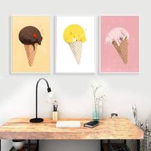 Cartoon Animal And Ice Cream Poster Print Cat And Dog Canvas Painting Picture Home Wall Art Modern Children's Room Decoration 2024 - buy cheap