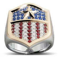Роскошные Красные белые синие кристаллы в американском стиле, мужские золотые защитные кольца капитана армии Америки для женщин и мужчин, подарки на годовщину, ювелирные изделия 2024 - купить недорого