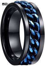 JQUEEN-Anillo de carburo de tungsteno de 8mm para hombre, anillo de acero de tungsteno negro con cadena giratoria azul con incrustaciones, ajuste cómodo, tamaño 6-12 2024 - compra barato