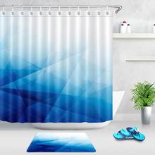 Cortina de ducha de gradiente geométrico, Popular Cortina de ducha de tela azul para decoración de baño, cortinas de baño contemporáneas, alfombra de baño 2024 - compra barato