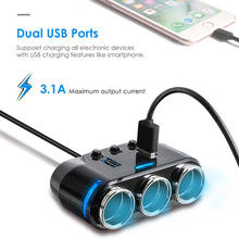Black | White  3Way Cigarette Lighter Socket Splitter Power Adapter Dual USB Car Charger 2024 - buy cheap