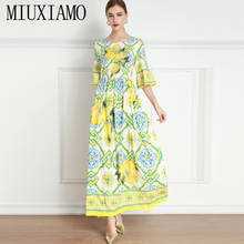 MIUXIMAO 2021 Spring  Summer Women Maxi Dress Bohemian Round Neck Elegant Printed Trumpet Sleeve Long Dress Women Vestidos 2024 - buy cheap