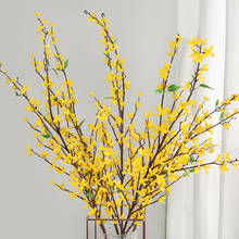 Decoración navideña de 130cm, flor de seda falsa de cerezo Mimosa de Acacia Artificial amarilla, fiesta de boda, rama de planta de jazmín de invierno 2024 - compra barato
