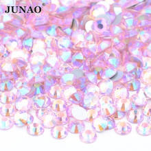 JUNAO-diamantes de imitación de cristal para decoración de uñas, cristales brillantes con parte posterior plana sin fijación en caliente, apliques Strass, color rosa AB, SS6, 10, 12, 16, 20, 30 Lt. 2024 - compra barato