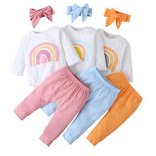 0-18M Newborn Baby Clothes Sets Autumn Rainbow Print Long Sleeve Romper+Long Pants+Headband Baby Boy Girl Cotton Outfits 3Pcs 2024 - buy cheap