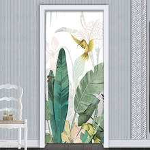 Papel de parede decorativo à prova d'água, adesivo com folha de banana e flor para porta de casa e sala de estar, quarto 2024 - compre barato