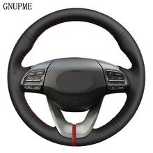 DIY Hand-stitched Black Genuine Leather Car Steering Wheel Cover For Hyundai Veloster 2019 i30 2017-2019 Elantra 2019 2024 - buy cheap