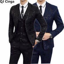 Conjuntos de terno masculino de luxo mais recente casaco calça colete design vestido ternos floral fino noivo smoking terno preto azul plus size S-5XL 6xl 2024 - compre barato
