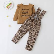 New Fashion Toddler Girl Clothing Set Letter Long Flying Sleeve T-shirt Top+Leopard Print Long Overalls Fall Kids Clothes 1-6Y 2024 - buy cheap