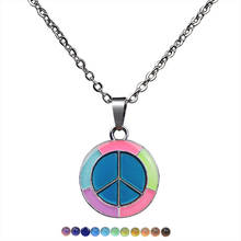 Glow in the Dark Peace Sign Necklace with Stainless Steel Mood Emotion Feeling Necklace Temperature Change Necklace Wholesale 2024 - buy cheap