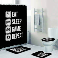 Novelty Eat Sleep Game Repeat Shower Curtain Bathroom Curtain with Bath Rug Set for Gamer Addicts Gaming Bathroom Accessories 2024 - buy cheap