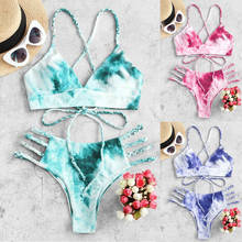 Conjunto de Bikini liso para mujer, traje de baño de dos piezas con sujetador relleno, ropa de playa con estampado Tie-dye, 50 x 2024 - compra barato