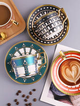 Taza de café de porcelana de lujo, juego de tazas y platillos de cerámica de Buliding Vintage, taza de té de Europa, decoración de té de la tarde, accesorios para el hogar 2024 - compra barato
