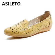 ASILETO 2020 Spring Summer Woman Elegant Flats Round Toe Genuine Leather Slip on Hollow Large size 34-41 Leisure Party S1774 2024 - buy cheap