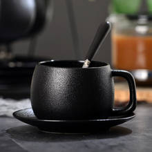 Conjunto de copos de café simples, cerâmica, estilo europeu, para uso doméstico, café, chá, com colher, preto, acessório para escritório 2024 - compre barato