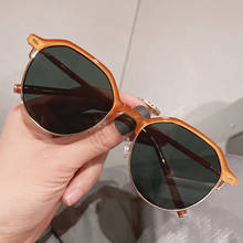 Vintage Half Frame Round Sunglasses For Women New Fashion Brand Round Sun Glasses Female Orange Gradient Eyewear Men Uv400 Shade 2024 - buy cheap