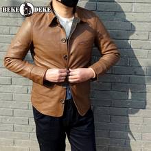 Vintage Mens Natural Cowhide Single Breasted Business Casual Jacket Harajuku Slim Fit Genuine Leather Jackets Outerwear Coats 2024 - buy cheap