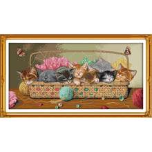 Joy Sunday Eight Kittens Counted DMC 14CT Cross Stitch Print on Canvas Set Chinese Cross Stitch Embroidery Kits Home Decor Gift 2024 - buy cheap