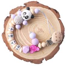 Panda Pacifier Chain Personalized Name Beech Wooden Clip Teether Cartoon Panda Holder Chain Rodent Baby Teether For  Gift 2024 - buy cheap