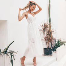 Embroidery Cotton White Summer Dress 2022 Women Sexy V Neck Hollow Out Long Maxi Dress Casual High Waist Evening Party Dress 2024 - buy cheap