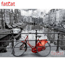 FATCAT Bicycle town river Diamond Painting landscape Full Square Round Drill Diy 5D Diamond Embroidery Mosaic Needlework AE1296 2024 - buy cheap