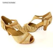 Sapatos de dança latina 6cm, sapatos personalizados para áreas internas e externas, feitos em camurça com glitter e cores douradas 2024 - compre barato