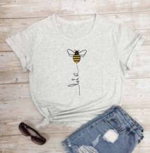 Camiseta con estampado de abejas para mujer, Camiseta 100% de algodón con frase "Let It Bee", ropa informal de arte para mujer, moda tumblr 2024 - compra barato