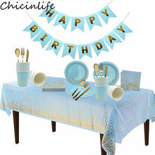 Chicinlife-pratos de papel com bolinhas azuis, copos, guardanapo, toalha de mesa, descartável, acessórios para festa de feliz aniversário infantil, meninos 2024 - compre barato