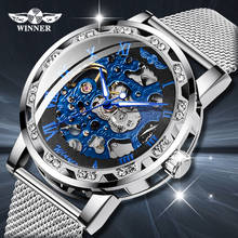 Winner Retro Blue Dials Luminous Hands Fashion Diamond Display Mens Mechanical Skeleton Wrist Watches Top Brand Luxury Clock 2024 - buy cheap