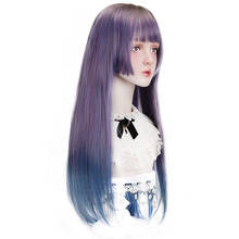 Бесплатная Красота Длинные прямые синтетические Омбре черные волосы парики с корейской воздушной челкой для женщин Лолита Япония Harajuku косплей Вечерние 2024 - купить недорого