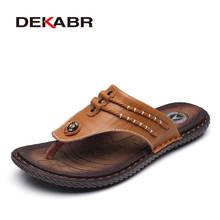 DEKABR Cow Leather Men Beach Slippers Fashion Flip Flops With Soft Sole Trendy Breathable Easy To Match Men Summer Shoes Men 2024 - buy cheap